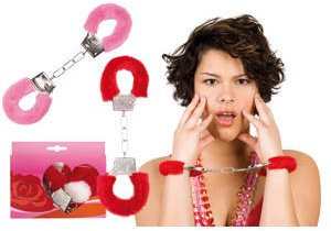 PARTY DISCOUNT Handschellen mit Plüsch, rot und pink sort.