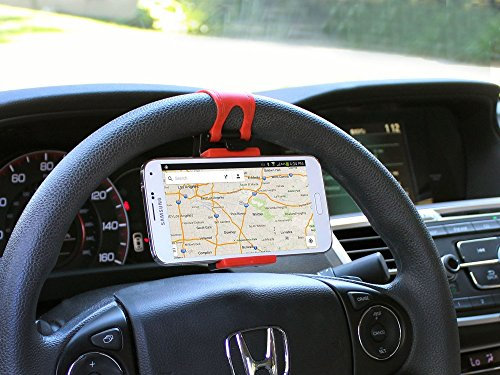Cyongear Cellet Steering Wheel Smartphone Holder Mount Clip Buckle Hands Free Stand Compatible With iPhone 12 11 XS XR X 8 Samsung Galaxy S21 S20 S10 S10e S10plus For Google Map Waze GPS Navigation