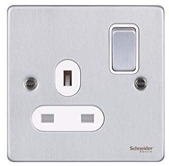Schneider Electric GU3510WBC Ultimate Low Profile brushed chrome White insert 1 gang 13A switched socket