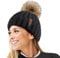 TOSKATOK® Womens Winter-Rib Strickmütze/Beanie mit abnehmbaren Chunky Faux Fur Bobble Pom Pom-Black