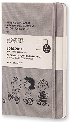 Moleskine Taschenkalender, 18 Monate, Peanuts, Wochen Notizkalender, 2016/2017, Groß, A5, Hard Cover, dunkel grau