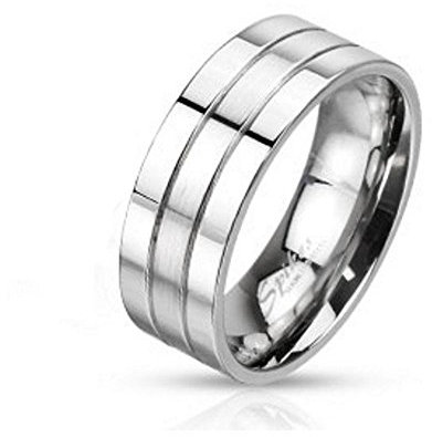 Bungsa 49 (15.6) Ring Silber dreireihig für Damen und Herren Edelstahl hochglanzpoliert (Ring Damen Fingerring Partnerringe Verlobungsringe Trauringe Damenring Edelstahlring Chirurgenstahl)