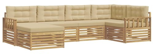 vidaXL Outdoor-Sofagarnitur mit Kissen 6 pcs Weiß und Beige Polyester, Gartenmöbel, modernes Outdoor-Sofa, langlebiges Ecksofa, Terrassenlounge für entspanntes Sitzen
