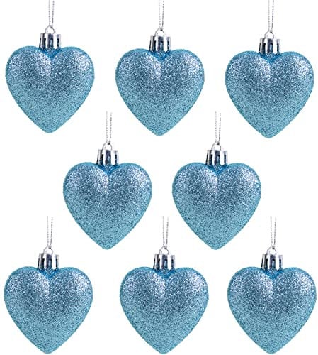 Christmas Concepts® Pack of 8-60mm Heart Shaped Christmas Tree Baubles – Glitter Decorated Baubles (Ice Blue)