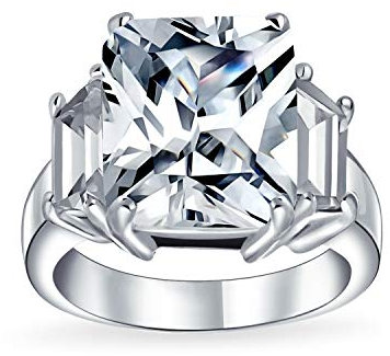 Art Deco Stil .925 Sterling Silber 8Ctw Aaa Cz Rechteck Emerald Cut Cocktail Statement Verlobungsring Für Frauen Cubic Zirconia Baguette Side Stones