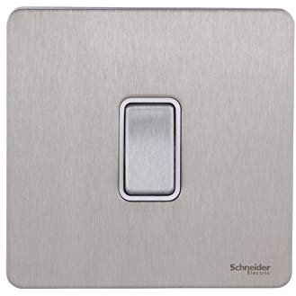Schneider Electric Ultimate Screwless Flat Plate - Single Light Switch, Double Pole, 20AX, GU2410WSS, Stainless Steel with White Insert