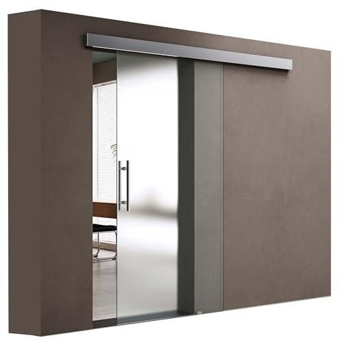 doporro Glasschiebetür Komplettset Softclose 77,5x205cm ESG Vollsatiniert | 15mm Wandabstand | Schiebetür mit 8mm ESG-Sicherheitsglas | Zimmertür Glas mit Stangengriff | Amalfi-plus 14