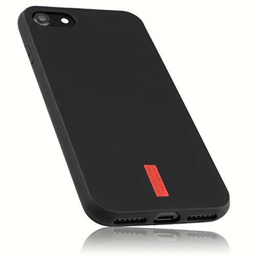 mumbi Hülle kompatibel mit iPhone SE 2022 / SE 2020 / 7 / 8 Handy Case Handyhülle, schwarz mit rotem Streifen