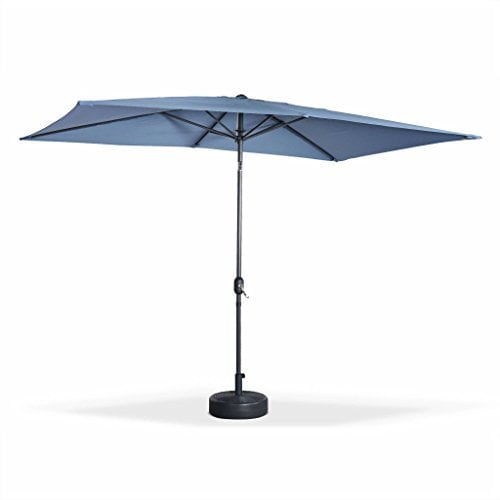 Alice's Garden - Parasol droit rectangulaire 2x3m - Touquet bleu grisé - mât central en aluminium orientable et manivelle d'ouverture