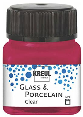 Kreul 16293 - Vetro & Porcellana Rosso Vino Trasparente, in Barattolo da 20 ml, Vernice Trasparente a Base d'Acqua per Vetro e Porcellana, a Rapida Essiccazione, Trasparente Come Il Cristallo.