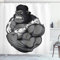 ABAKUHAUS Karikatur Duschvorhang, Tier Athlet Gorilla, Stoffliches Gewebe Badezimmerdekorationsset mit Haken, 175 x 200 cm, Schwarz Weiß Grau