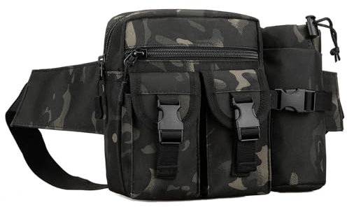 Huntvp Taktisch Hüfttasche mit Flaschenhalter Militärisch Bauchtasche Wasserdicht Gürteltasche MOLLE Wasserflasche Halter Multifunktional für Damen Herren Wandern Laufen Camping Trekking, Camouflage
