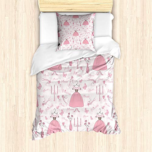 ABAKUHAUS Prinzessin Bettbezug Set, Princess Mystic Kerzen, Milbensicher Allergiker geeignet mit Kissenbezügen, 135 cm x 200 cm - 80 x 80 cm, Rose Pale Pink Weiß