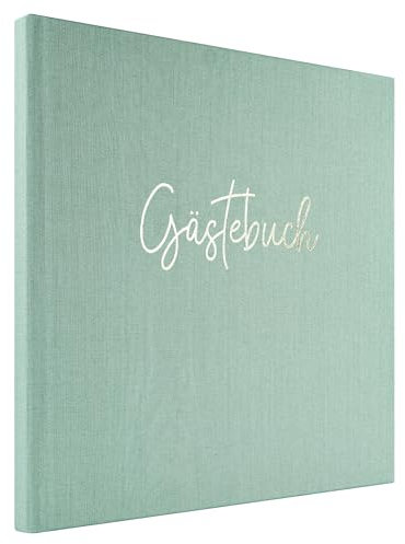 DeinWeddingshop Gästebuch blanko 104 Seiten mit Leinen-Bezug und edler Prägung | Geburtstag Hochzeit Ferienwohnung Taufe Babyparty | Hardcover 21x21cm | Mint Grün