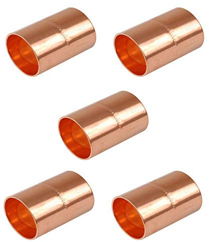 End Feed 22mm Copper Pipe Straight Couplings - Pack of 5