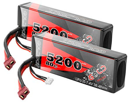 GOLDBAT RC Batterie 5200 mAh 7,4 V 2S 80C LiPo Batterie Akku mit Deans Stecker für RC Auto Boot LKW Heli Flugzeug (Two Packs)