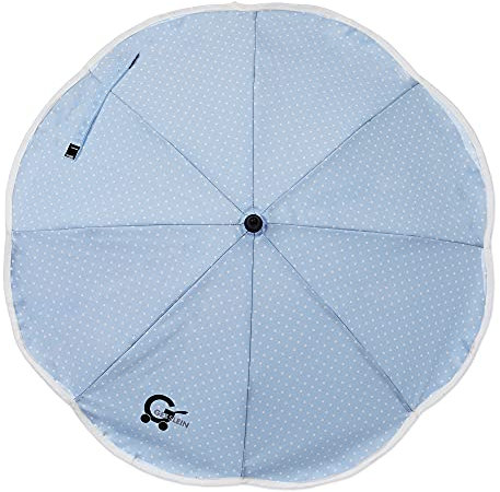 Sonnenschirm Design 532 mit Universalhalterung von Gesslein – Sonnenschutz für Kinderwagen & Buggys│70cm Durchmesser, biegsam, 3-fach verstellbar, für Rund- und Ovalrohre, Punkte hellblau