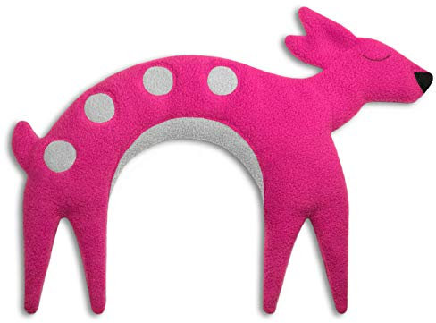 LESCHI Coussin chauffant - Bouillotte micro-ondes - Animal : faon rose vif - Bouillotte graines de blé bio souple - Idéal pour se réchauffer en hiver et tensions au niveau cou, épaules, nuque