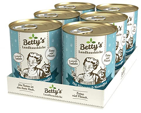 Boswelia Betty's Landhausküche Dose Nassfutter Katze, getreidefrei, beste Qualität, hochwertiges Fleisch, schonend gegart, für alle Katzenrassen geeignet, Känguru mit Kartoffeln und Geflügel 6 x 400 g
