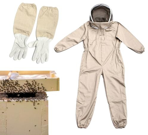 Imkeranzug, Ganzkörper Bienenanzug, Imkerei Ganzkörperanzug Mit Abnehmbarer Kapuze, Bienenanzug aus Baumwolle Mit Kapuze und Fäustlingen, Für Bienenhaus, Regenwald, L/XL/2XL