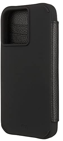 Case-Mate Wallet Folio iPhone 13 Case - Black [10FT Drop Protection] [Compatible with MagSafe] Magnetic Flip Shockproof Cover Made with Genuine Pebbled Leather, Landscape Stand, Cash & Card Holder