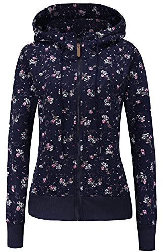 TrendiMax Felpa con Cappuccio con Zip Donna Autunno Inverno Giacca Hoody Hoodies Stampa (Blu R, XL)