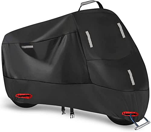 Motorrad Abdeckplane Outdoor 300D Motorradabdeckung Roller Plane Abdeckung Wasserdicht Moped Garage mit 5 Reflektionsstreifen und 2 Schlossloch, 2 Winddichte Schnalle und 1 Tasche (XXL: 240x90x125cm)