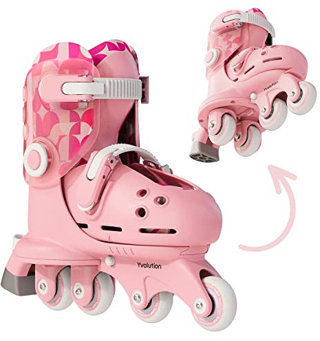 Yvolution Rollschuhe Kinder 2 In 1, Gemütlich Inliner für Kinder Einstellbare Größe Jungen und MäDchen, Geeignet für Den Innen- und AußEnbereich (Pink)