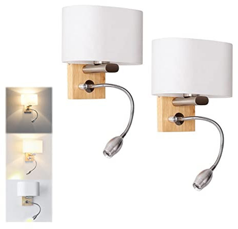 JZCDR Luminaire Applique Murale Bois Avec Interrupteur Lampe Lecture Murale LED Tube Metal Cygne Flexible Réglable Abat Jour Verre Liseuse Chevet Murale Douille E27 Salon Étude Chambre Adulte (2 pack)