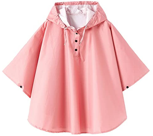 QIKADO Poncho Antipioggia Bambino, Poncho Pioggia Bambina con Cappuccio e Bottoni Portatile Rosa scuro/S/1-3anni