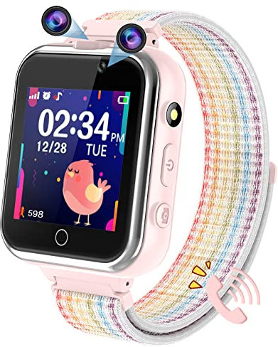 PTHTECHUS Kinder Smartwatch, Spiel Telefon Uhr für Kinder Armbanduhr mit Anruf Taschenrechner Schulmodus SchrittzäHler SOS Wecker Kamera Spielzeug Geschenk für Jungen MäDchen Studenten (Rosa)