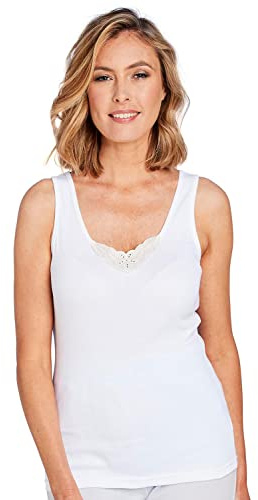 Amber Ladies Lace Trim Vests (Pack of Two) 100% Cotton Comfort