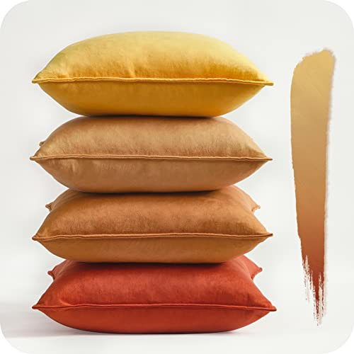 Topfinel 30x30 4er Set Herbst Kissenbezug gelb Samt Farbverlauf Kissenbezüge Kissenhülle sofakissen dekokissen Zierkissen Bezug deko für Sofa Schlafzimmer Wohnzimmer Balkon weich