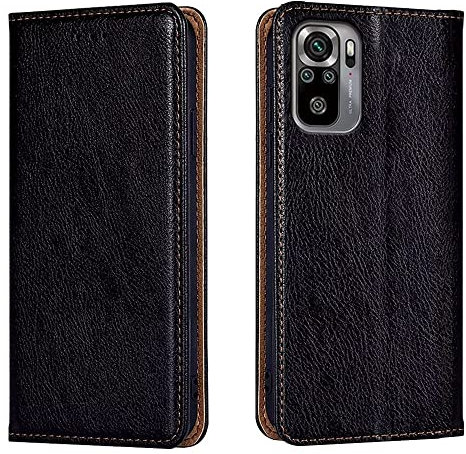 HONLEN Funda Compatible con Redmi Note 10S / Redmi Note 10 (4G) / Poco M5s Carcasa, (6.43 Inches) Magnético Cartera Cuero Case, 2 Ranura Tarjeta Movil Cover Negro - Negro