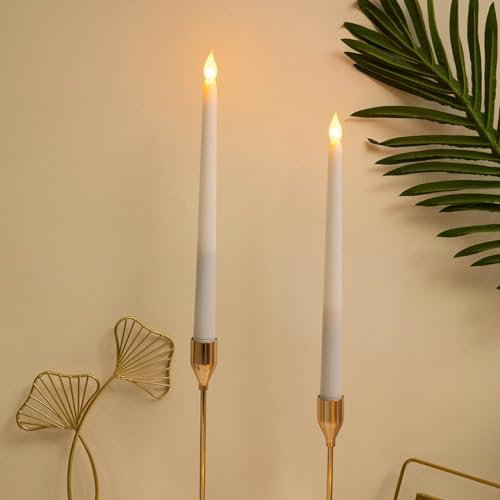 Cuifati 2pcs Flameless LED Candles, LED Taper Candles, Battery Operated Flickering Bright LED Candlesticks, Decorative LED Light for Party, Wedding, Halloween, Christmas (White Shell)