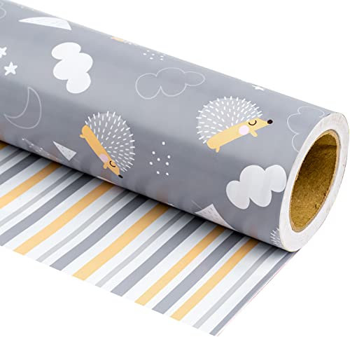 RUSPEPA Wendbares Geschenkpapier Für Die Babyparty – Mini-Rolle – 43,2 cm X 10 m – Niedliches Igel- Und Streifen-Design Für Geburtstag, Urlaub, Teil