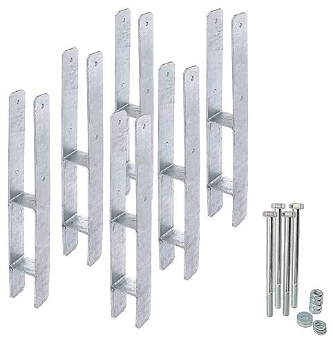 siwitec 6er-Set H-Pfostenträger mit Befestigungsmaterial | Materialstärke 5 mm | Länge 600 mm | Breite 71 mm | feuerverzinkt | zum Einbetonieren | CE-Kennzeichnung