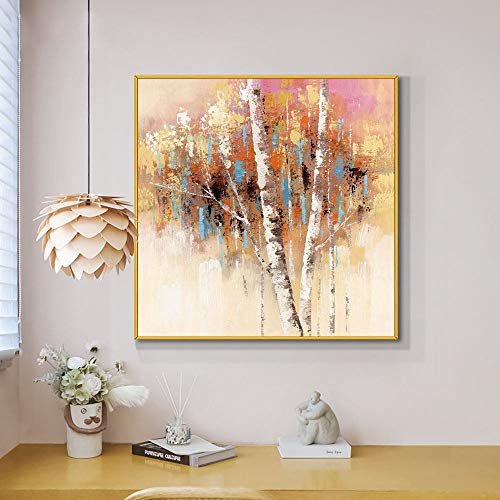 RGVV Ölbilder Auf Leinwand Handgemalt,Original Handgemalte Leinwandbilder Abstraktes Birkenwald-Ölgemälde Moderne Kunstbilder Rahmenlose Strukturierte Kunstwerke Wandmalerei Für Wohnzimmer Schlafzimm