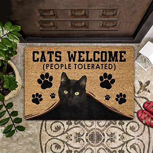 Door Mat Indoor Entrance Porch Welcome Funny Non-Slip Floor Mat Cats Welcome People Tolerated Doormat Home Decor Home Decor Housewarming Decor 23.6x15.7 Inch