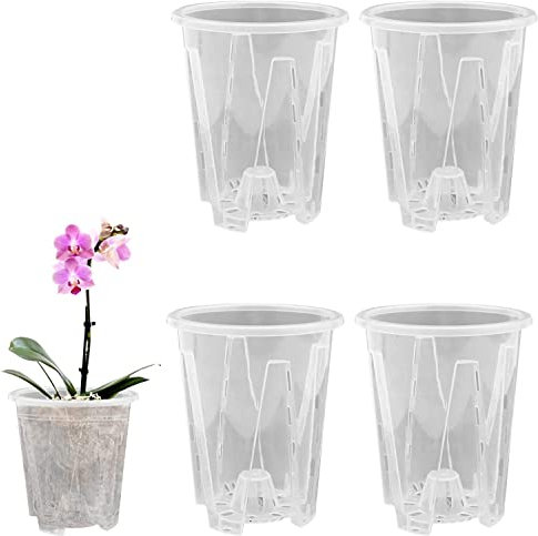 Youning 5 Stück Klare Orchideentöpfe Transparente Kunststoff Orchideen Pflanztöpfe Orchideentopf Orchideen Blumentöpfe mit Drainageloch Atmungsaktiver Geschlitzter Orchidee Blumentopf Übertopf (10cm)