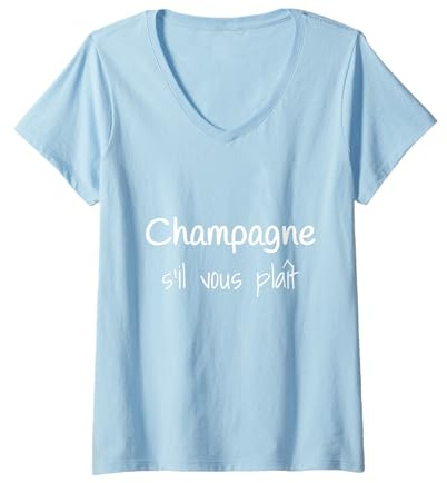 Femme Champagne S'il Vous Plait T-Shirt T-Shirt avec Col en V