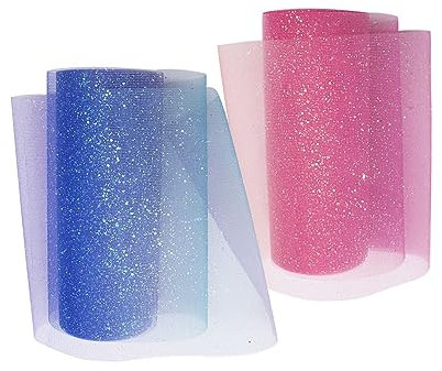 Zasiene Regenbogen Glitter Tüll Dekostoff 2 Rollen Tüllrolle mit Farbverlauf Regenbogen Glitzer Tüll Rolle Sheer Fabric Shimmer Spool Ribbon Regenbogen Glitter Tüll Rollen Stoff Tüllband für Hochzeit