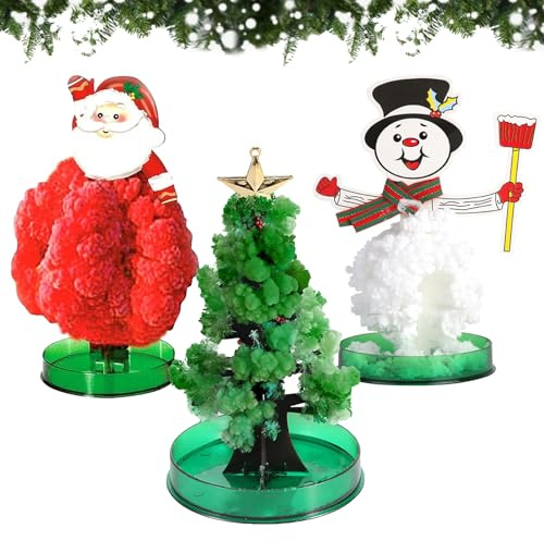 3 Mini Sapin Magique Noel, Arbre en Papier Magique, Kit de Culture en Cristal, Jouets de Sapin de Noël, Sapin en Papier Coloré, Jouet Fantaisie, Kits Scientifiques Guide Apprentissage des Jouets(A)