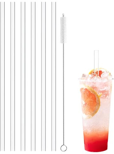 6PCS Plastic Straws, Reusable Straw with 1 Straw Brush Jumbo Hard Plastic Replacement Straw Clear Boba Straws Straight Drinking Straws for Milk Shake Boba Juice (31cm)