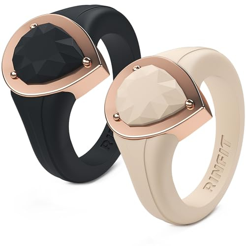 Rinfit Women's Silicone Rings - Engagement or Promise Rings for Her - Silicone Wedding Bands Women - Metal Framed Silicone Pear Collection - Patent Pending Design