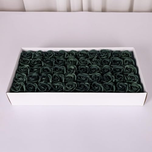 Wambere 1 Box mit 50 Stück Seifenrosen,Seifenblumenbox Rose Soap Blumen in GeschenkBox,Künstliche Rosenköpfe,Seifenblumen Badeseife Rosenblüte mit Sockel,für Jahrestag Geburtstag Valentinstag,Grün
