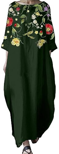 Cocila Abito Elegante Lungo Vestito Incrociato Donna Estivo Primaverile Casual Vestitino Fiori Elegante Discoteca (Green, XXXL)