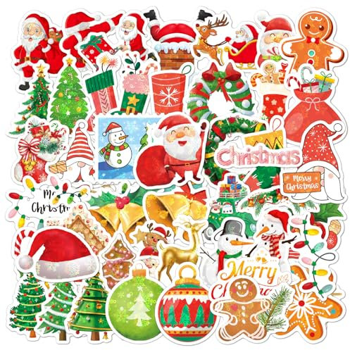 SEGXN 50PCS Christmas Stickers,Holographic Shiny Christmas Decorations Stickers,Used for Scrapbooks,Laptops,Cars,Water Bottles,Skateboards,Gift Wrap and Christmas Party Decorations(Christmas A)