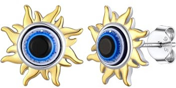 Silvora Damen Herren Böser Augen Ohrstecker 925 Sterling Silber Sonne Evil Eye Ohrstecker Blaue Böser Blick Ohrringe Ohrschmuck Geschenke für Geburtstag Weihnachten