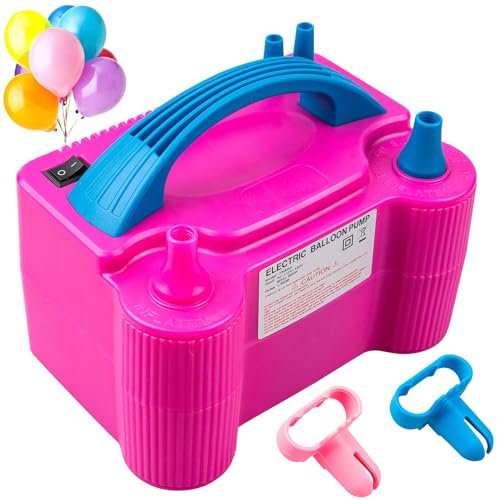 Siasky - Electric Balloon Pump, Portable Dual Nozzle Air Balloon Inflator for Party Decoration Rose Red 110V 600W with 2 Tying Tools
